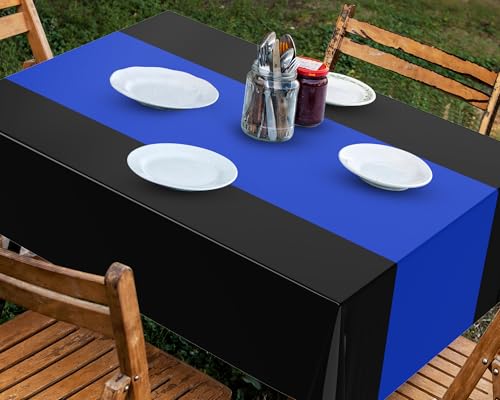 Image of Oudain 3 Pcs Plastic Table Cloths Disposable 54 inch x 108 inch, Royal Blue, Black