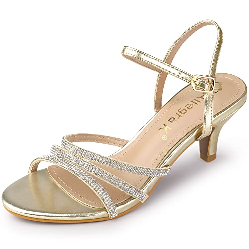 Allegra K Allegra K Women's Ankle Strap Rhinestone Kitten Heel Gold Sandals 8 M US
