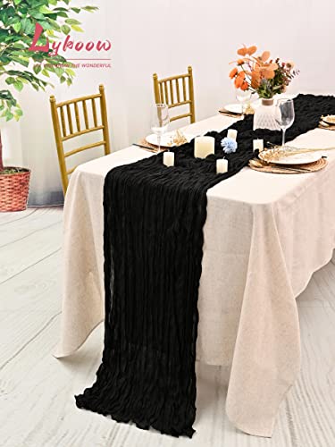 Lykoow 10 Packs Cheesecloth Table Runner Black, 10Ft X 35" Black Rustic Gauze Boho Wedding Table Runner Decoration, Wedding Table Decor Table Cloth For Wedding Party Bridal Shower Table #TOP3