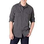 Amazon Essentials Men's Regular-Fit Long-Sleeve Two-Pocket Flannel Shirt, Charcoal Heather, M