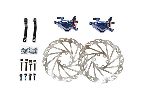 Juin Tech R1 Cable Actuated Hydraulic Bicycle Bike Disc Brake Caliper Set Extra Lightweight Hybrid Brake For Road/Cyclocross/Gravel/E-Bike/Folding Bike Etc. Use (Blue) #TOP2