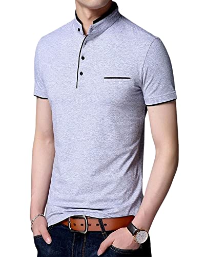 Image of Cotton Mandarian Collar T-Shirt for Men Pack of 1 (Size-S, M, L, XL, XXL)