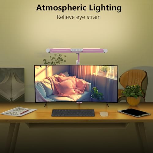 Image of Micomlan Architect Desk Lamp for Home Office, Pink Desk Lamp with Clamp for Working, 24W Bright Rotatable Led Table Light Stepless Dimming Tempering Wide Computer Light for Crafting Puzzle Hobby