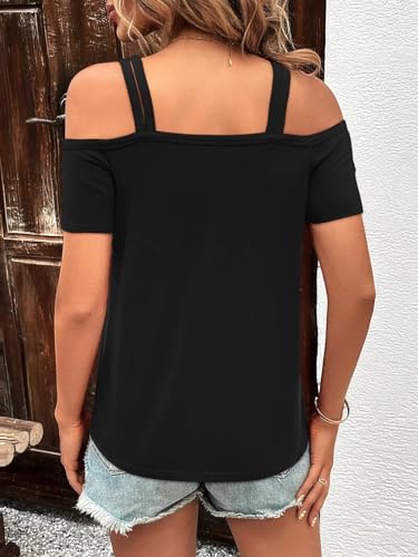 Bliwov Womens Cold Shoulder Tops Short Sleeve Cute Sexy Summer Spring Beach Vacation T Shirts Fashion Outfits Basic Clothes3