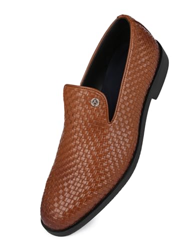 ALBERTO TORRESI Men Black Woven Textured Slip-On Formal Loafers
