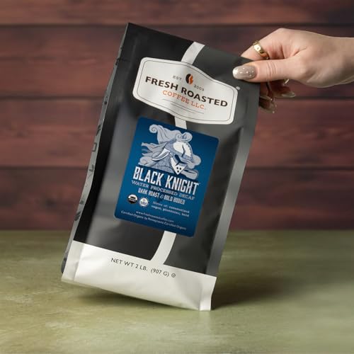 Image of Fresh Roasted Coffee, Organic Black Knight Water-Processed Decaf Drip Ground Coffee, Dark Roast, USDA Organic, Kosher, 2 lb (32 oz)