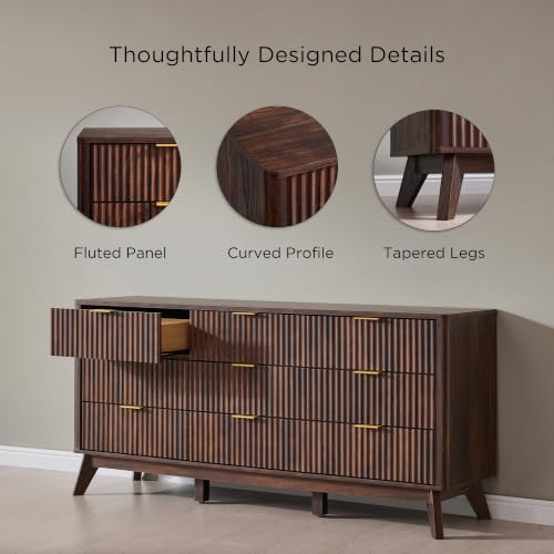 Image of T4TREAM 63 inch Wide Fluted 9 Drawer Dresser for Bedroom, Dark Walnut