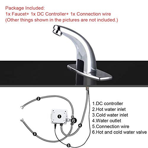 Image of BATH GURU Brass Touchless Sensor Bathroom Sink Faucet Tap, Silver, Chrome finish