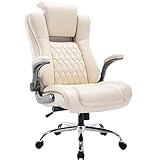 High Back Office Chair with Flip-up Armrests - Lifting Headrest, Built-in Adjustable Lumbar Support, Comfortable Home Office Chair, Executive Office Chair, Ergonomic Design, Sturdy Metal Base