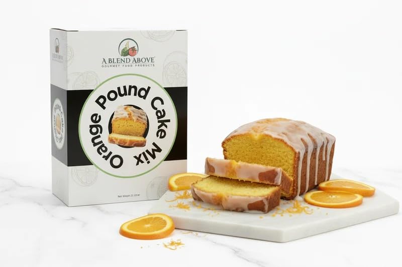 A Blend Above Orange Pound Cake Mix, Easy to Bake, 10 Minute Prep, 10 Servings, Delicious Orange Drizzle, Moist and Rich Pound Cake, 0 Grams of Fat