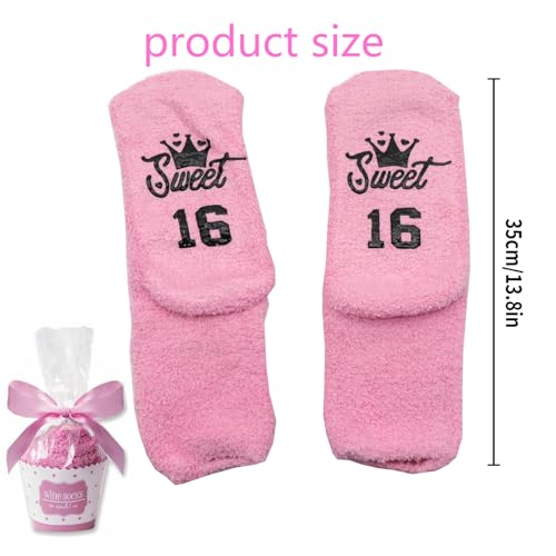 16th Birthday Gifts Girl16th Birthday Gifts for Girls Pink Fluffy Socks B/irthday Presents Gifts for 16 Year Old Girls Birthday Socks Sweet 16 Gifts for G/irls B/irthday Decorations Stocking Filler - Image 3