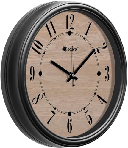 Image of Bosco Decorative Non Ticking Silent, Brown with Black Frame 30 CM, Modern Design Round Wall Clock for Home, Living Room, Bedroom, Office and Kitchen| BWC-1606 Brown