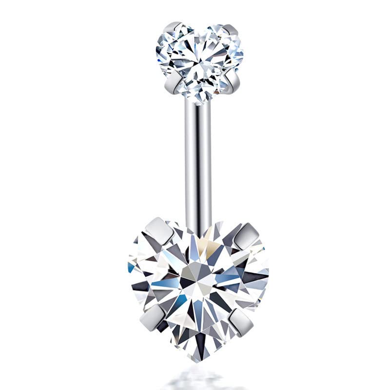 BSLVWG Piercing de ombligo de acero de titanio de 8 mm, piercing de barra de doble corazón, botón de ombligo largo corto CZ bolas de acero de titanio, joyería de mujer hombre, Acero de titanio