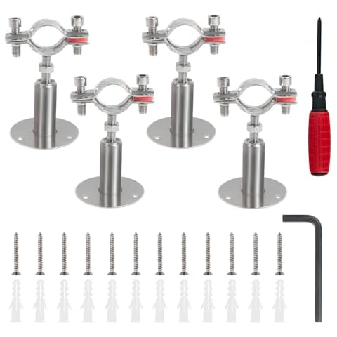 Kodilin 4PCS 304 Stainless Steel Wall Mount Ceiling Mount Pipe Supports,Suitable for OD Pipe 3/4"(25-28mm),Adjustable Height 50-100mm,Adjustable Pipe Strap Clamp with Screws Cover