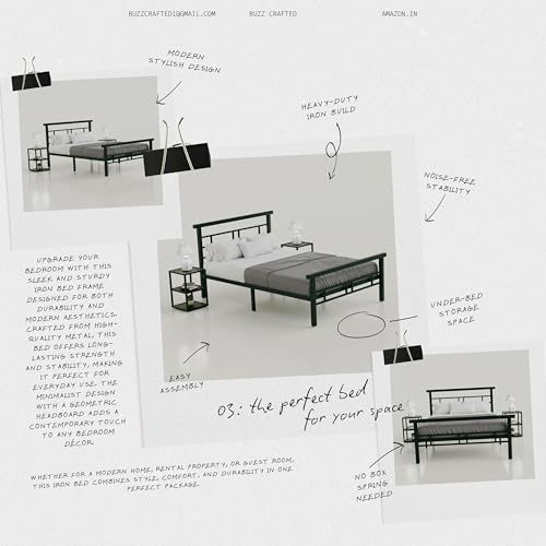 Image of Single Size Metal Bed Frame | SingleSize Metal Bed | Heavy Duty Iron Bed | Steel Bed Single | Single Metal Cot | Platform Bed | Bed Frame SingleSize | Metal Slats | No Box Spring Needed | Black