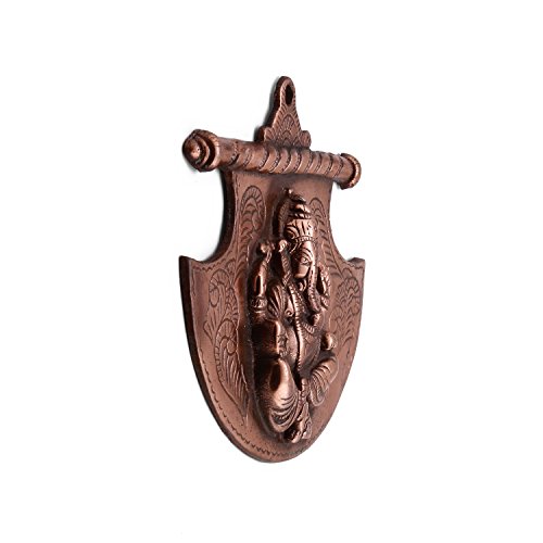 Image of Collectible India Ganesh On Axe Idol Wall Hanging | Ganesha Handmade Lucky Feng Shui Metal Wall Art Home Decor