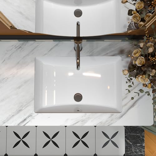 MEJE #202E - 23.5 x 16 Inch Rectangle Undermount Bathroom Vessel Sink,Ceramic undermount vanity sink, White