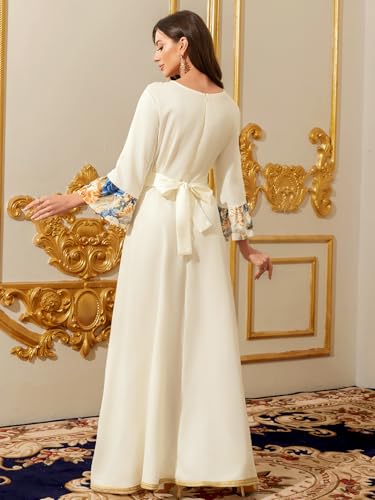 Image of Middle Eastern Modest Maxi Dress - Muslim Moroccan Kaftan Abaya for Women Gold Embroidered Eid Dress Islamic Traditional Wear