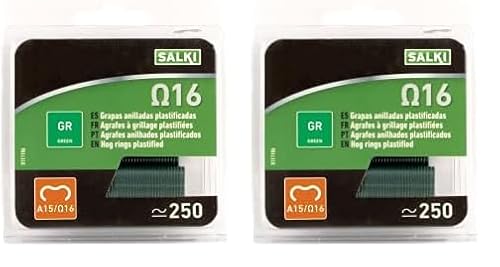 SALKI | Agrafes de Grillage Ω16 | Pack d'Agrafes en Acier Galvanisé Omega-16 | Diamètre 1,3mm | Parfait pour l'Agrafage de Clôtures | 250 pièces | Couleur Vert (Lot de 2)