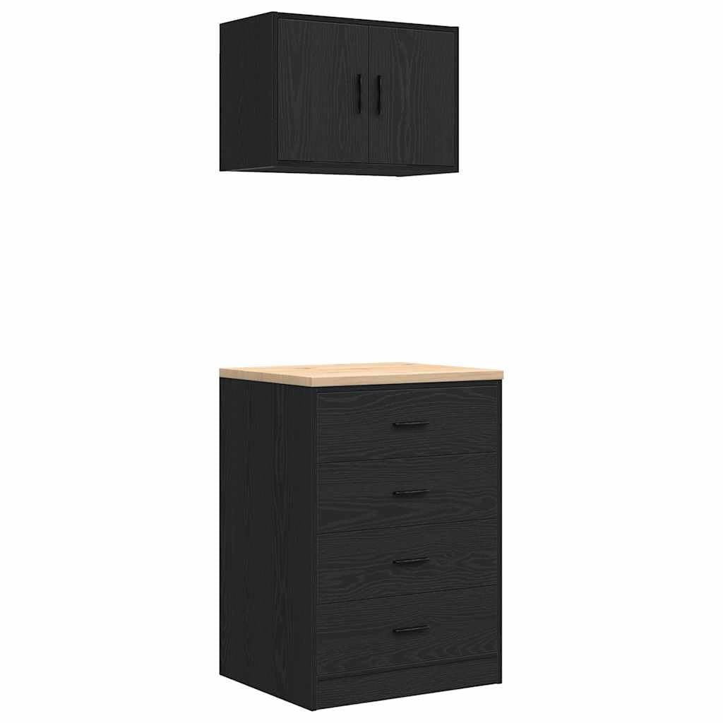 Générique Armoires de Garage 2 pcs Noir Bois d'ingénierie,Entreprise & Industrie,Stockage Industriel,Armoires industrielles,Noir,39.35 KG,3328333