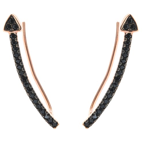 Silver on the Web Rose Gold Over Sterling Silver Cubic Zirconia Arrow Earrings,Black