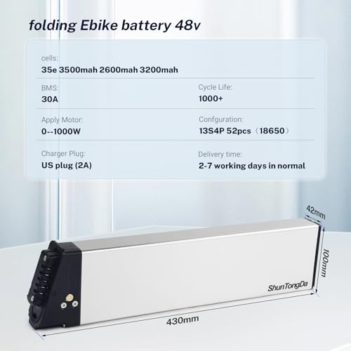 Image of 48V 10.4Ah Folding Ebike Battery 48 Volt DCH-006 Built in Electric Bike Batteries with 30A BMS Compatible for Lectric XP Step Over 1.0 2.0 Wallke GS-3.0 Foldable E-Bike Battery (48V10.4Ah)