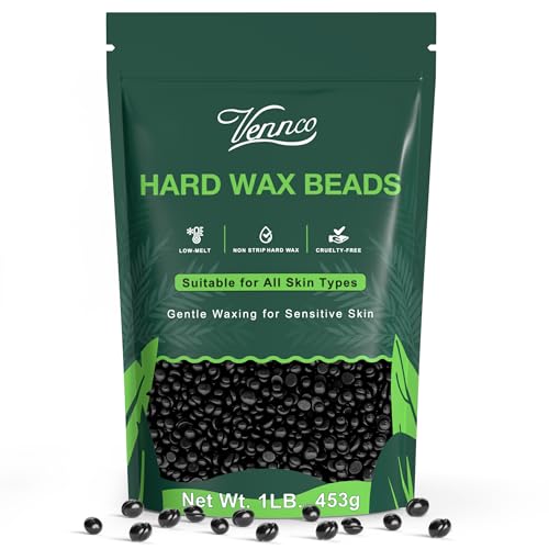 VENNCO Hard Wax Beads, 1lb Black Wax Beans for Hair Removal, Stripless Waxing Beads for Bikini,Chest Back and Full Body Use, Low Temperature Hard Wax Designed for Brazilian Waxing and Coarse Hair