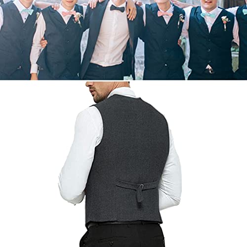 Mens Formal Casual Herringbone Tweed Suit Vest Groomsman Lapel Vintage Jacket Dress Waistcoat for Work Party XS-5XL (Color : Brown, Size : 5X-Large)4