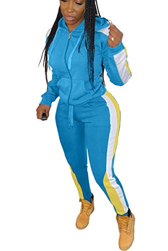 Bluewolfsea Womens 80S Tracksuit 90S Outfit Sweatsuits Sets Jogging Suits Long Sleeve Zip Up Jacket And Pants Set X-Large Blue #TOP10