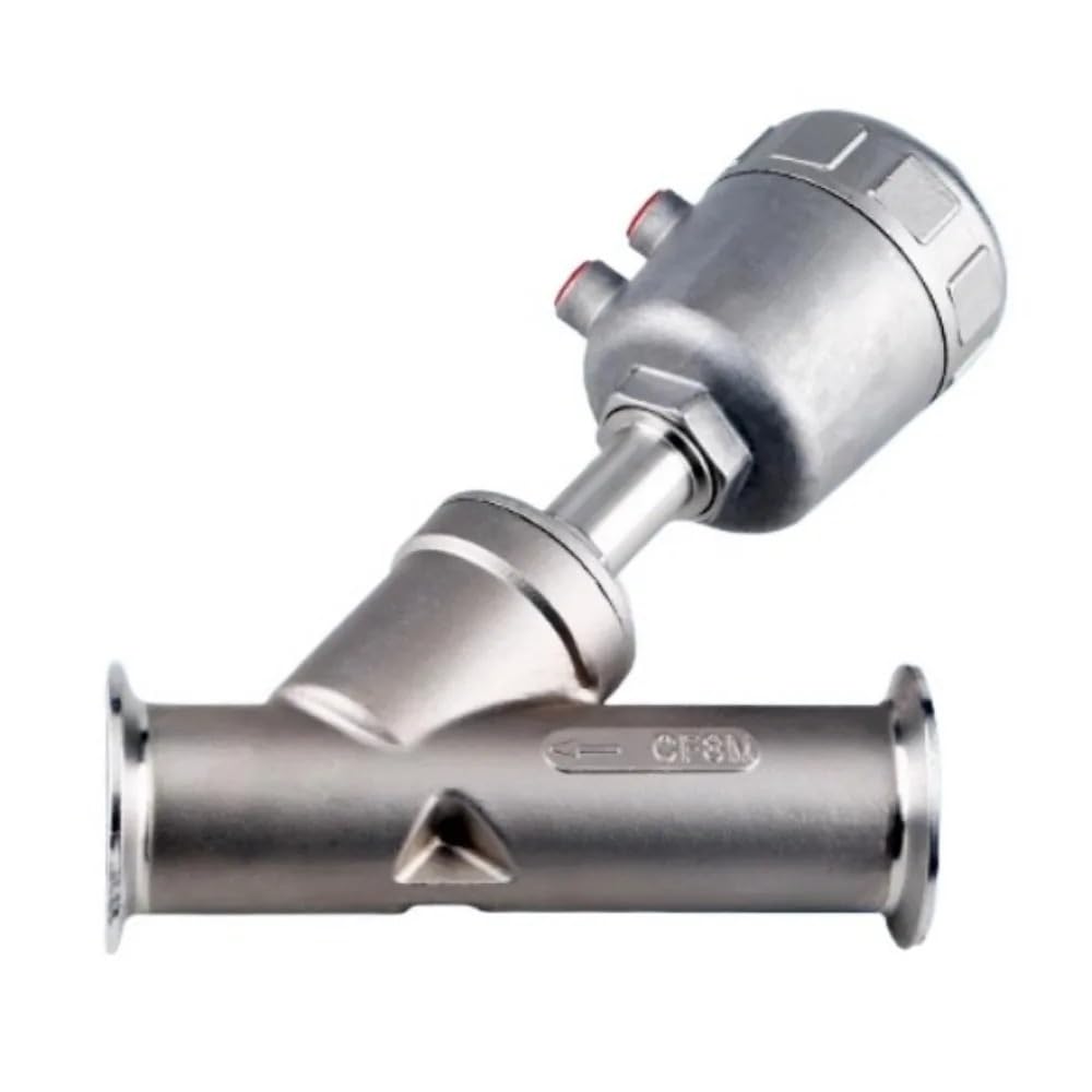 Yjqhody Dn32-K50.5mm Stainless Steel Seat Valve Low Noise Tri Clamp Y-Shaped Angle Seat Valve For Diy, 304 Stainless Pneumatic 1Pc(,Type-B_double Acting)