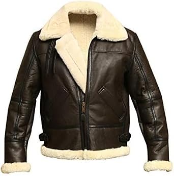 B3 Military Aviator Cockpit Flying Pilot Cowhide Brown Bomber Jacket with Warm Fur Shearling