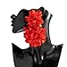 Exaggerated Satin Large Flower Long Tassel Drop Earrings - Fluffy Fabric Bohemian Floral Statement Jewelry for Women - Fashion Romantic Party Wedding Accessories (Red)