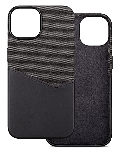 Lopie [Sea Island Cotton Series Phone Case Compatible With Iphone 14 2022 - Genuine Leather Wallet Case (Holds 2 Cards, Slim Profile) - Fabric Protective Cover With Credit Card Holder Design - Black #TOP6
