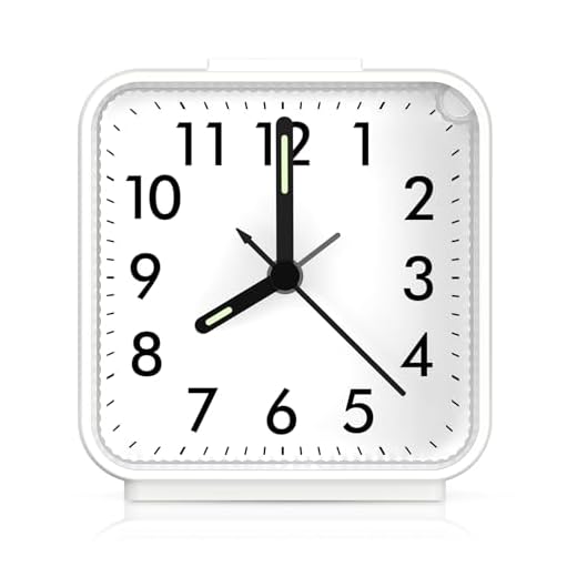 AMIR Analog Silent Non Ticking Small Clock, Travel with Snooze & Light, Ascending Beep Sounds, Battery Operated Loud Alarm Clock for Bedroom (White)