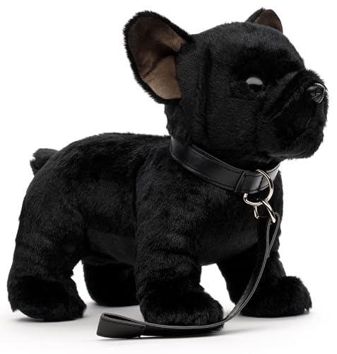 Uni-Toys - Eco-Line – Bulldog francese (nero) – con guinzaglio – 26 cm (lunghezza) – Cane di peluche – Peluche