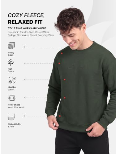 Image of ZENSHARK Oversized Winter Sweatshirt for Man | Round Neck Soft Cotton Poly-Blend Warm Winter Wear Sweatshirt | Breathable Shape Retaining Full Sleeve Sweatshirt for Men | Gym Casual