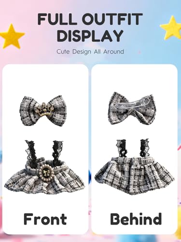 Image of Clothes for LABUBU 6.7inch (17cm) Doll, Cute Outfit Small Dress and Hairpin, Dress Up, Accessories (No Doll) (Black /White)