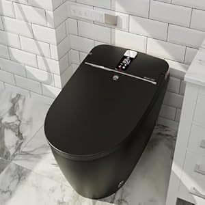 Black Smart Toilet with Auto Open Lid and Auto Flush, Modern Smart Tankless Instant Heating Toilet with Bidet Built in, Wireless RemoteControl and Smart Knob.