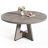 LITTLE TREE Round Dining Table for 4-6 People, 47 Inches Dining Room Table with Wooden Pedestal Base, Grey Dinner Tables, Circle Kitchen Tables for Dining Room, Kitchen, Living Room(Table Only)