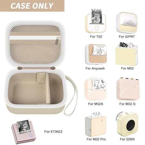 Image of Sticker Printer Case for XenGro AHM2 / for Anycash /for ETIKEZ PM290C / for Nelko PM230 / for Memoking T02 Mini Photo Printer. Holder for Label Maker, Thermal Paper, USB Cable, Box Only- Beige