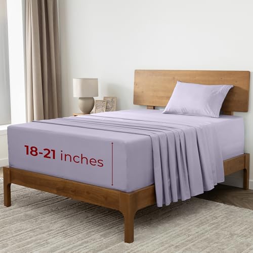 Image of Mellanni Extra Deep Twin Sheets - 3 PC Iconic Collection Bedding | Hotel Luxury, Ultra Soft, Cooling Bed Sheets - Wrinkle, Fade, Stain Resistant (Twin, Lavender)