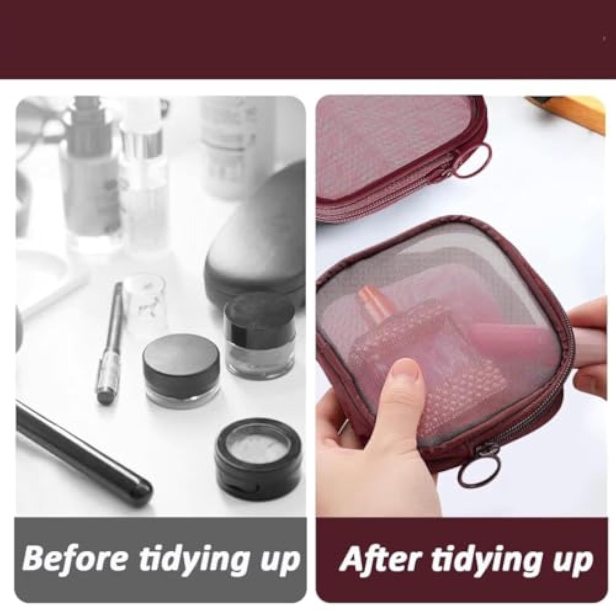 Mini Zipper Mesh Cosmetic Pouch, Portable Makeup Bag