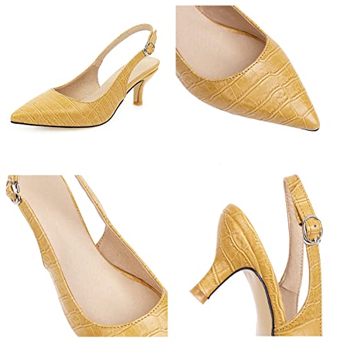 SHEMEE Women's Kitten Heels Pumps Pointed Toe Slingbacks Buckle Mid Heel Sandals Slip On Comfortable Dress Shoes3
