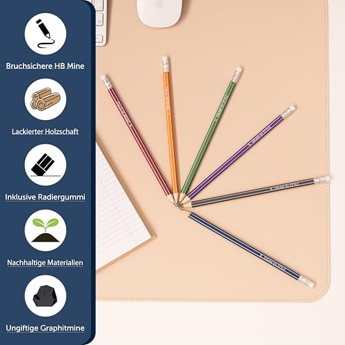 30x Bleistifte HB mit Radiergummi - zum Zeichnen und Schreiben - für Schule, Büro, Uni und Zuhause - vorgespitzt - 6 Farben - sechseckig - Bleistift Pencil Pencils