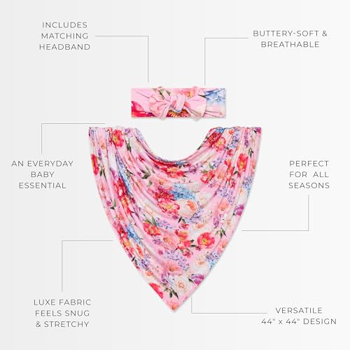 Image of Posh Peanut Swaddle Blanket + Headband Set - Soft Newborn Swaddle Doubles As a Stroller, Receiving Blanket, and Nursing Cover - Matching Baby Swaddles & Headbands for Everyday