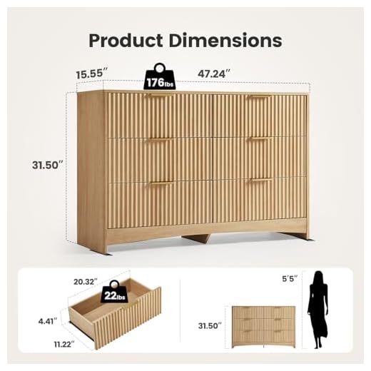 Elegant Modern 6 Drawer Dresser in Oak