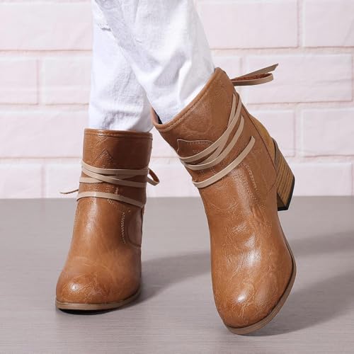 Womens Ankle Booties Vintage Slip on Round Toe Chunky Stacked Mid Heel Booties Comfy Outdoor Western Dress Shoes3