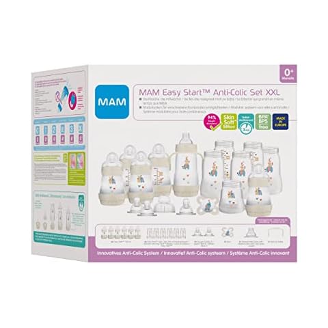 MAM Easy Start Anti-Colic Babyflaschen Set XXL, mitwachsende Baby Erstausstattung mit Schnuller, Flaschen, Sauger und mehr, Baby Geschenk Set, ab Geburt, Elefant Cover