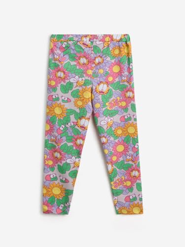 Image of The Souled Store Garfield: Floral Girls Pull On All Over Printed Regular Fit Cotton Leggings (2-8 Yrs)