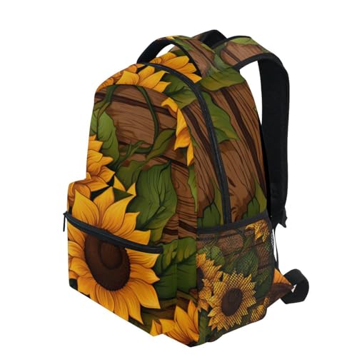 Sac à dos ordinateur portable bois de tournesol grand format imperméable multipoche